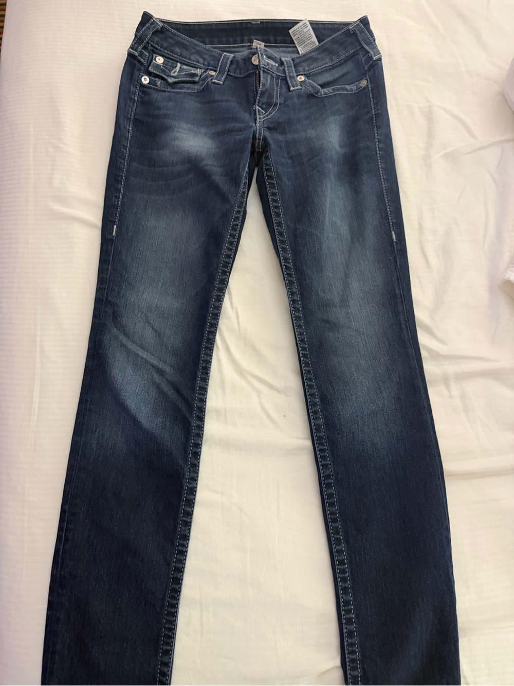 True Religion Women's Straight Leg Jeans in Dark Blue Wash